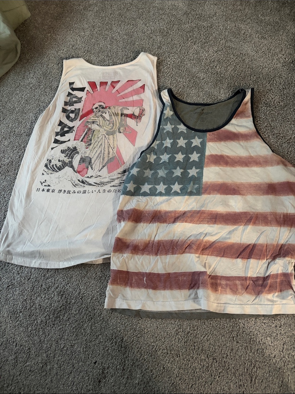 Men's Graphic Tank Top - American Flag Print - White/Red/Blue